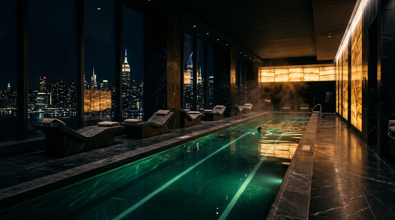 The Aurelia's private residents-only spa floor and lap pool